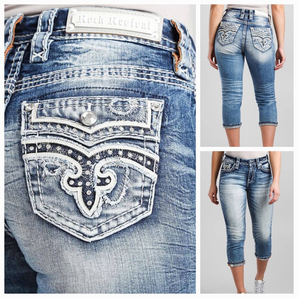 🤘ROCK REVIVAL🎸 ARONA EASY CROP CAPRI JEANS Size 28